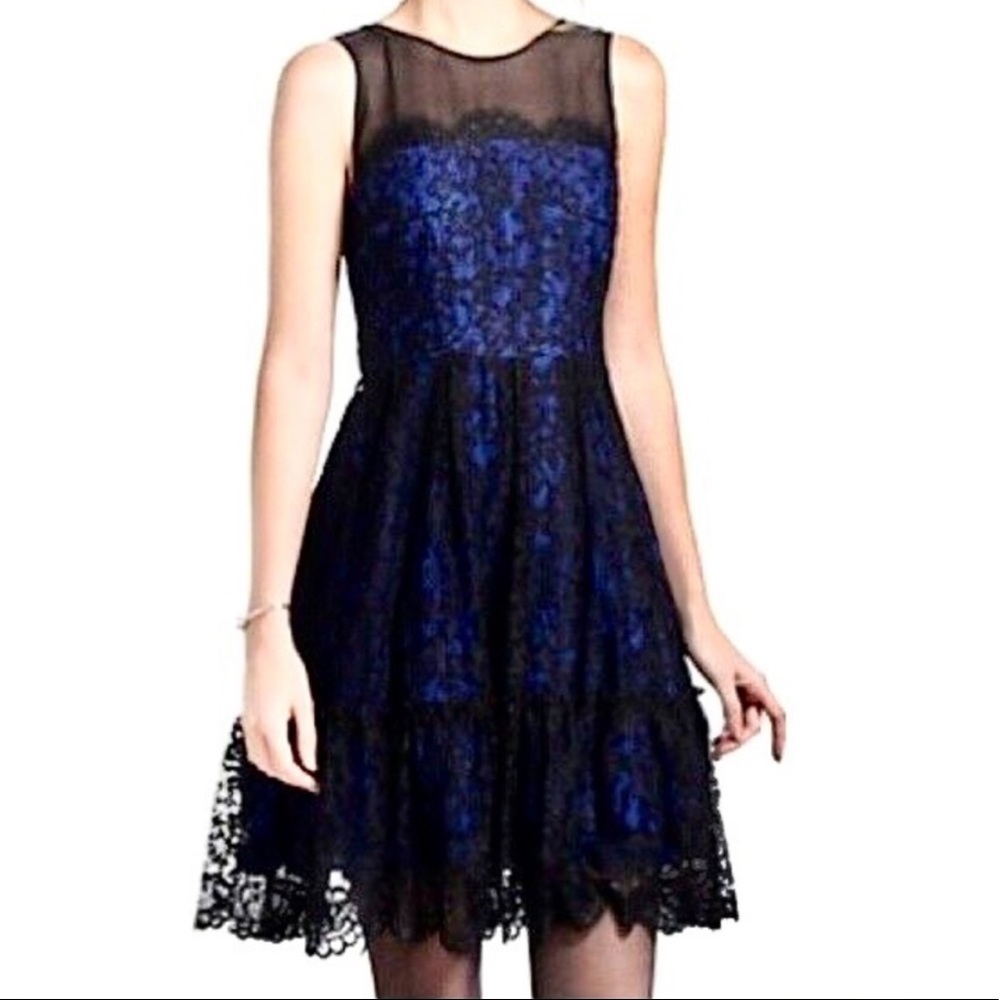 Anthropologie Moulinette Soeurs black and colbalt dress in size 10